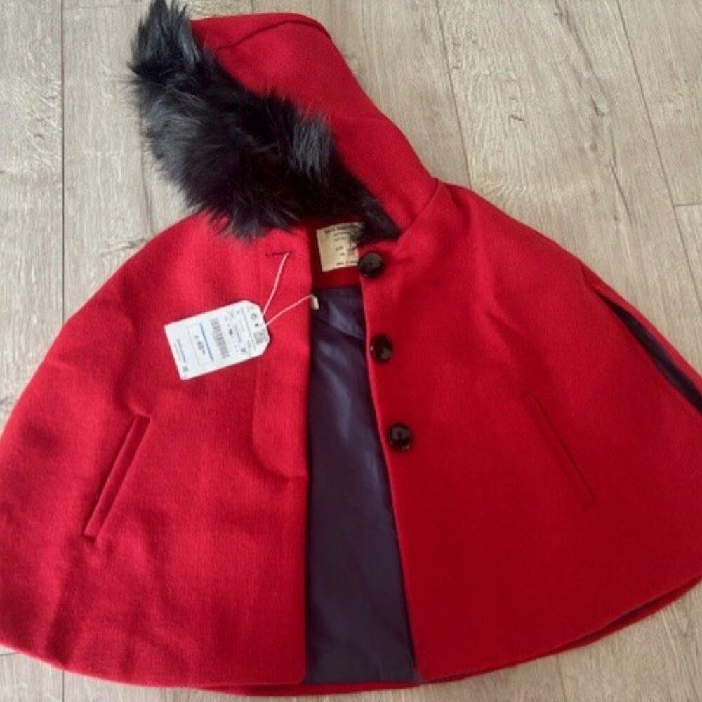 Zara Kids Red Cape with Black Faux Fur